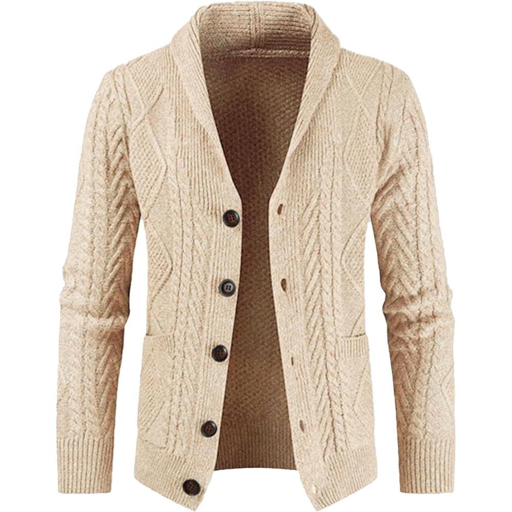 imageJMIERR Mens Casual Wool Blend Cardigan Sweaters Long Sleeve Shawl Collar Buttons Down Cable Knit SweaterD Apricot