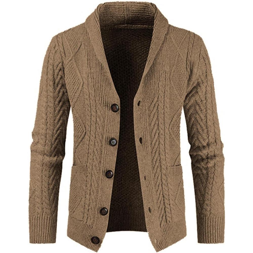 imageJMIERR Mens Casual Wool Blend Cardigan Sweaters Long Sleeve Shawl Collar Buttons Down Cable Knit SweaterD Brown