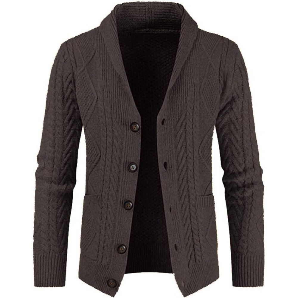 imageJMIERR Mens Casual Wool Blend Cardigan Sweaters Long Sleeve Shawl Collar Buttons Down Cable Knit SweaterD Brown2