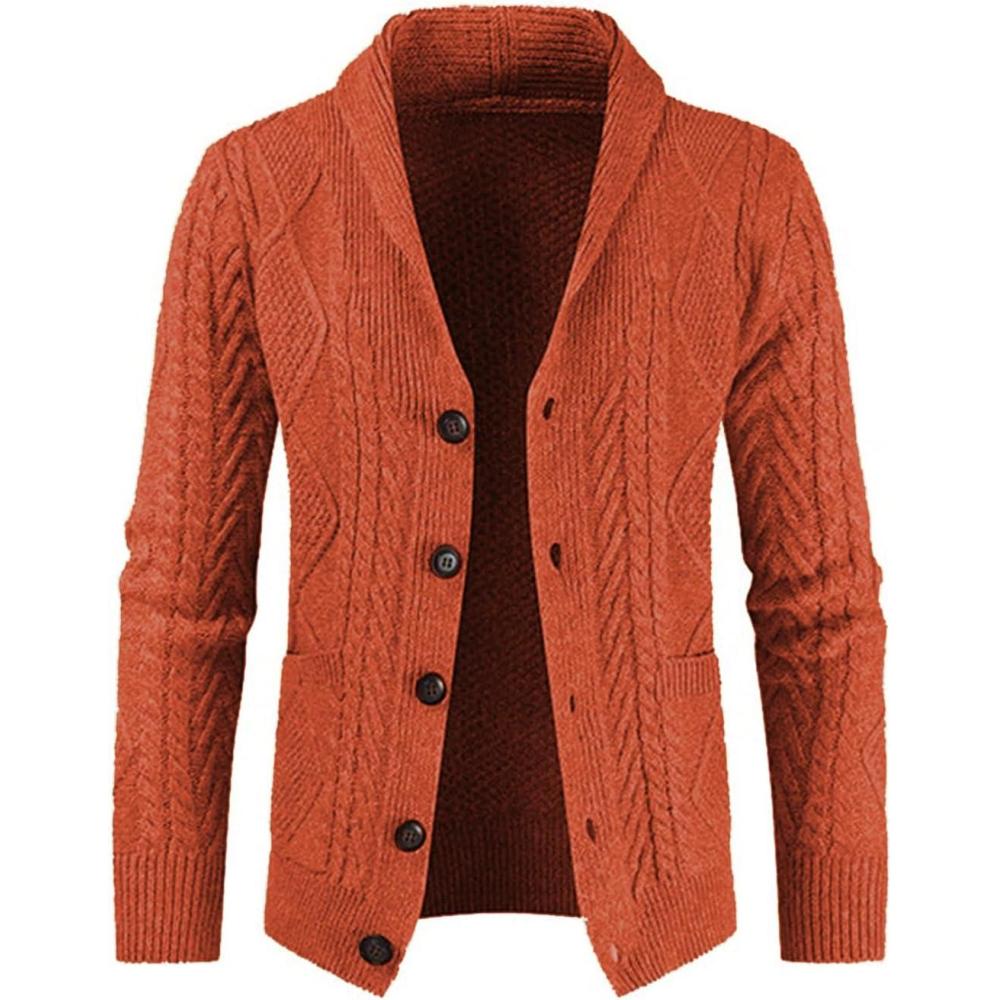 imageJMIERR Mens Casual Wool Blend Cardigan Sweaters Long Sleeve Shawl Collar Buttons Down Cable Knit SweaterD Orange