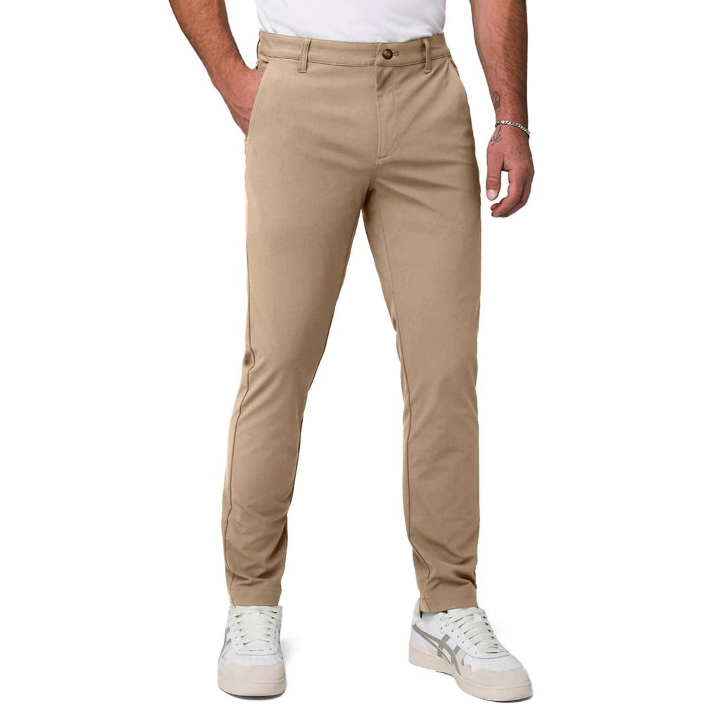 imageJMIERR Mens ClassicFit Casual Cotton Twill Pant WaterRepellent StainResistant Stretch Chino PantsBeige