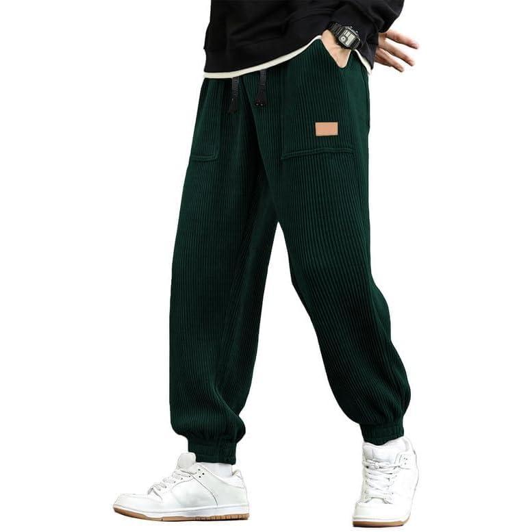imageJMIERR Mens Corduroy Joggers Pants Casual Cargo Pants Drawstring Elastic Waist Baggy Tapered Sweatpants with PocketsBlue