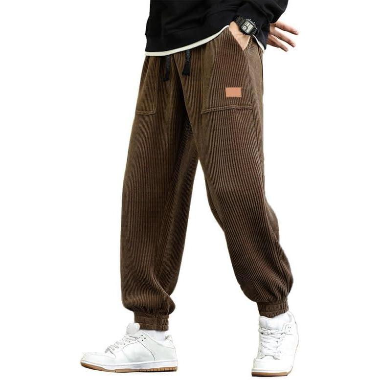 imageJMIERR Mens Corduroy Joggers Pants Casual Cargo Pants Drawstring Elastic Waist Baggy Tapered Sweatpants with PocketsBrown