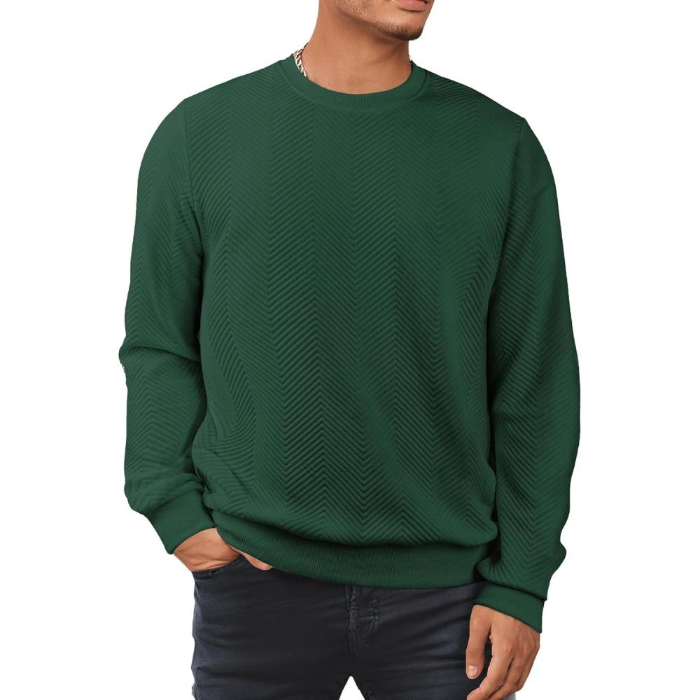 imageJMIERR Mens Crewneck Sweatshirt Casual Long Sleeve Texture Pullover Shirt for MenGreen