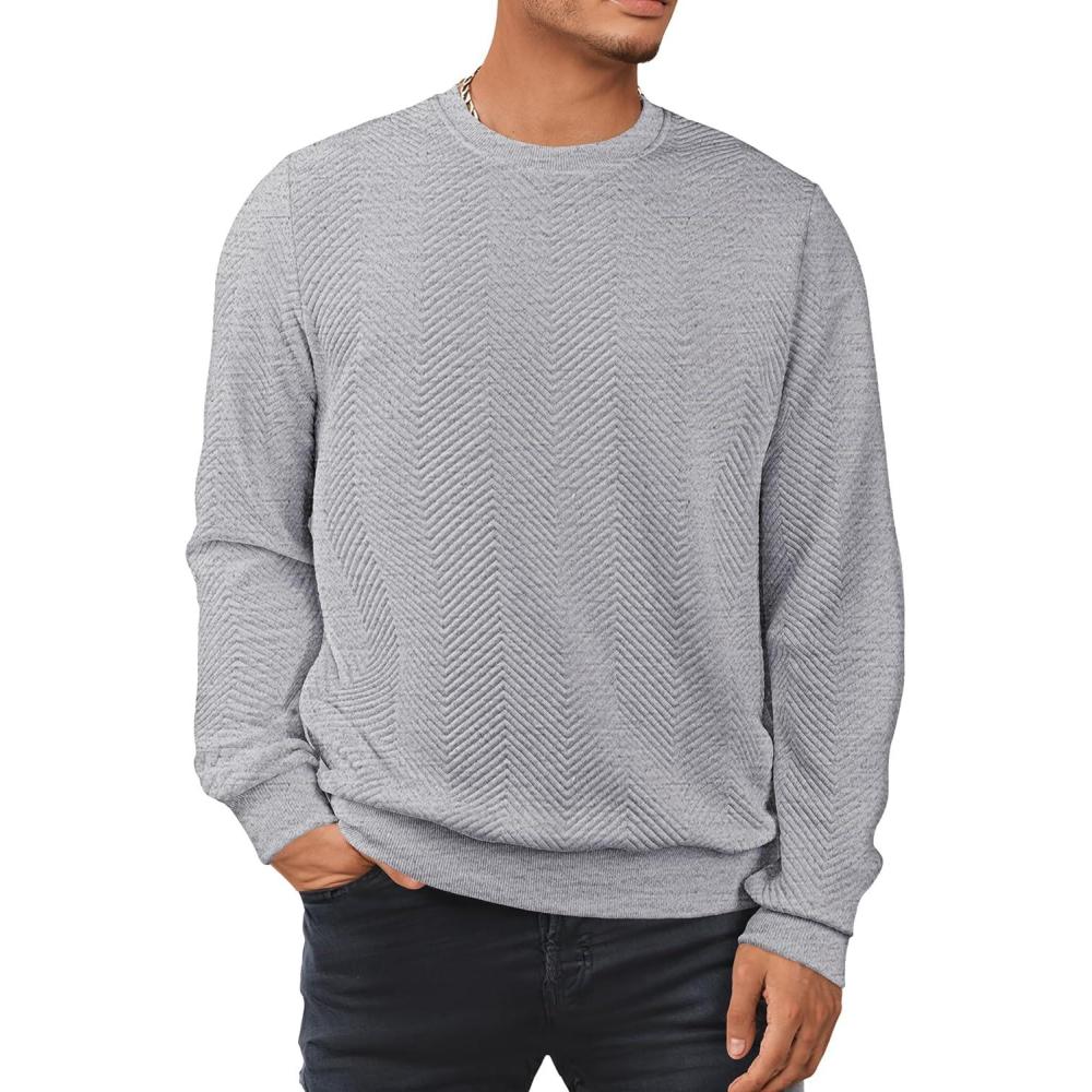 imageJMIERR Mens Crewneck Sweatshirt Casual Long Sleeve Texture Pullover Shirt for MenGrey