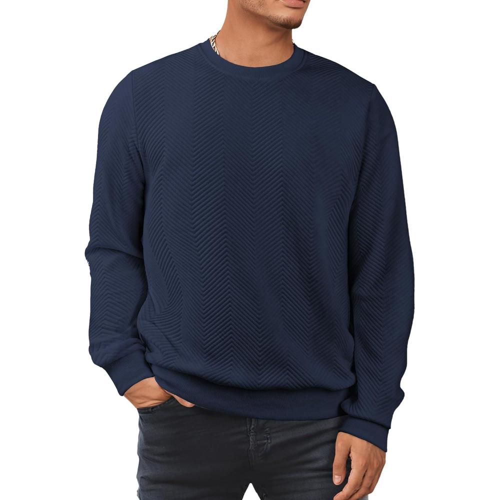 imageJMIERR Mens Crewneck Sweatshirt Casual Long Sleeve Texture Pullover Shirt for MenNavy Blue