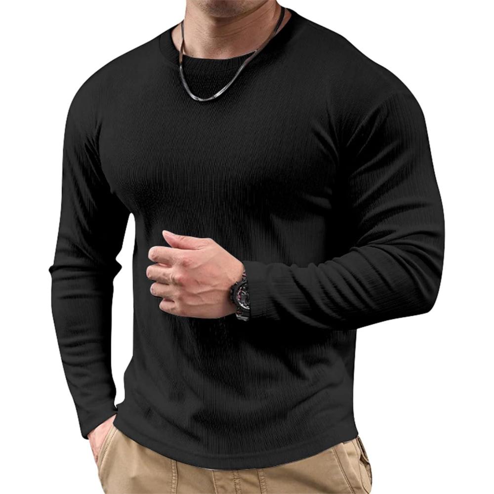imageJMIERR Mens Fall Crewneck Shirt Long Sleeve AntiWrinkle Casual Muscle T Shirts Workout Slim Fitted0 Black