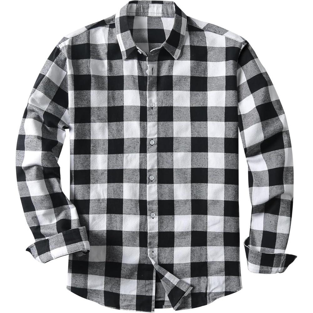 imageJMIERR Mens Flannel Shirts Casual Long Sleeve ButtonDown Plaid Brushed Cotton ShirtB Grey