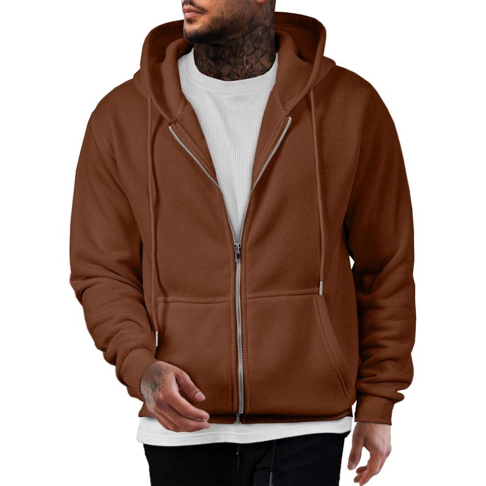 imageJMIERR Mens Full Zip Casual Cotton Hooded Fleece Drawstring Hoodies Pullover Sweatshirts Casual Long Sleeve ShirtsChestnut