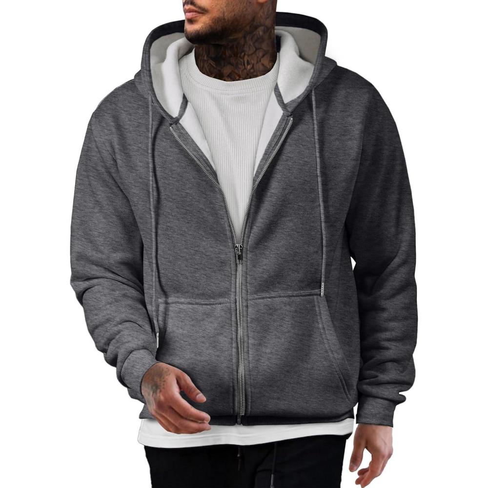 imageJMIERR Mens Full Zip Casual Cotton Hooded Fleece Drawstring Hoodies Pullover Sweatshirts Casual Long Sleeve ShirtsDark Grey