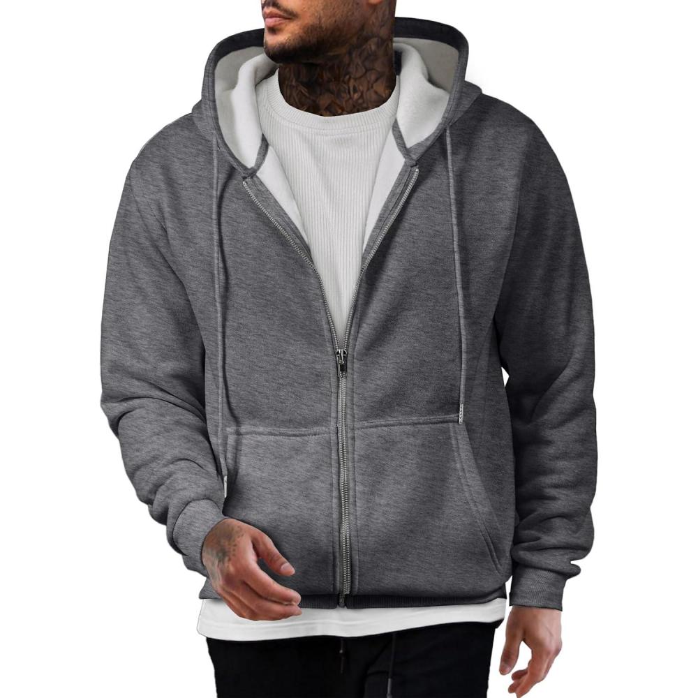 imageJMIERR Mens Full Zip Casual Cotton Hooded Fleece Drawstring Hoodies Pullover Sweatshirts Casual Long Sleeve ShirtsMedium Grey
