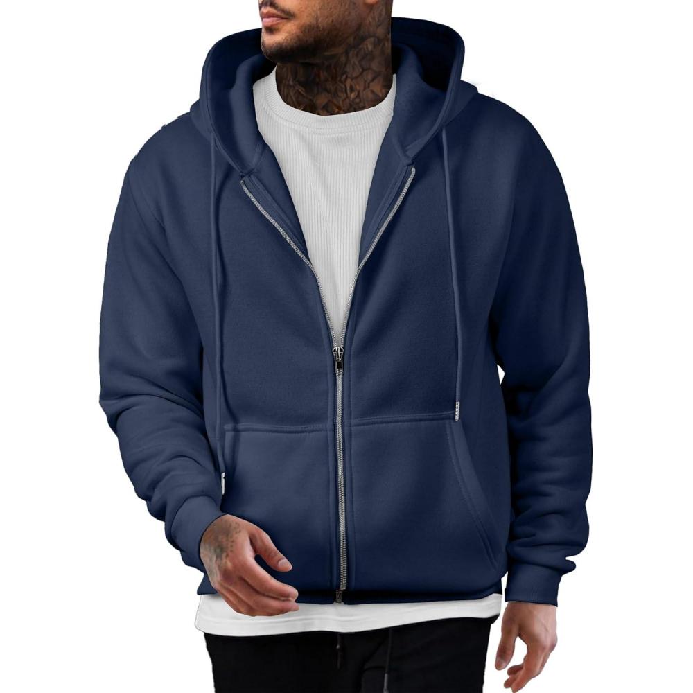 imageJMIERR Mens Full Zip Casual Cotton Hooded Fleece Drawstring Hoodies Pullover Sweatshirts Casual Long Sleeve ShirtsSail Blue