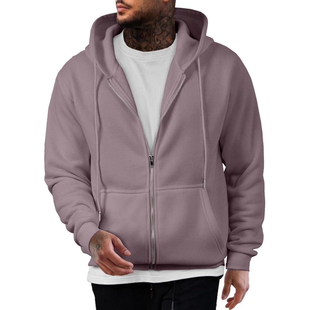 imageJMIERR Mens Full Zip Casual Cotton Hooded Fleece Drawstring Hoodies Pullover Sweatshirts Casual Long Sleeve ShirtsValerian