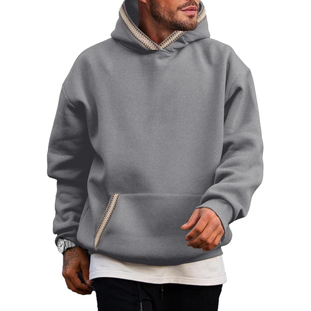 imageJMIERR Mens Hoodies Pullover Casual Cotton Fleece Hooded Sweatshirts Long Sleeve ShirtsGrey