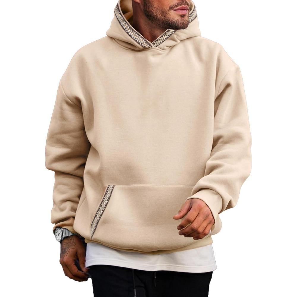 imageJMIERR Mens Hoodies Pullover Casual Cotton Fleece Hooded Sweatshirts Long Sleeve ShirtsKhaki