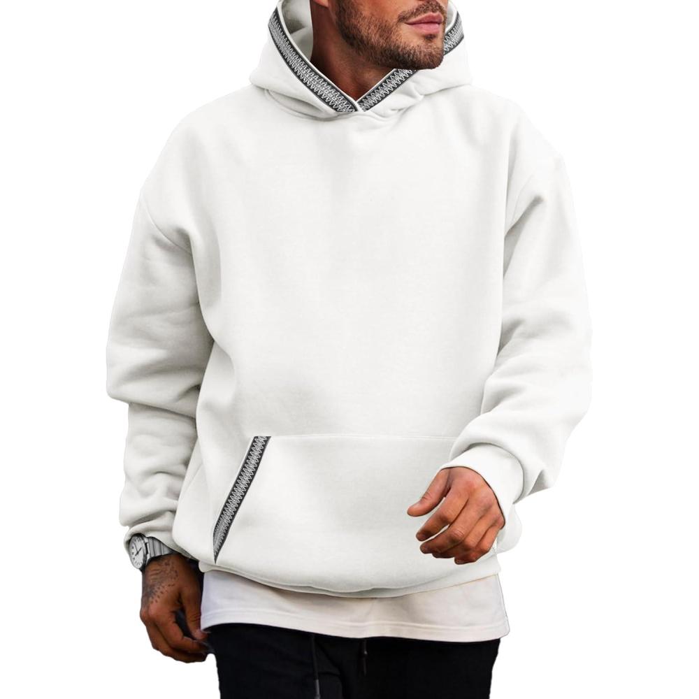 imageJMIERR Mens Hoodies Pullover Casual Cotton Fleece Hooded Sweatshirts Long Sleeve ShirtsWhite