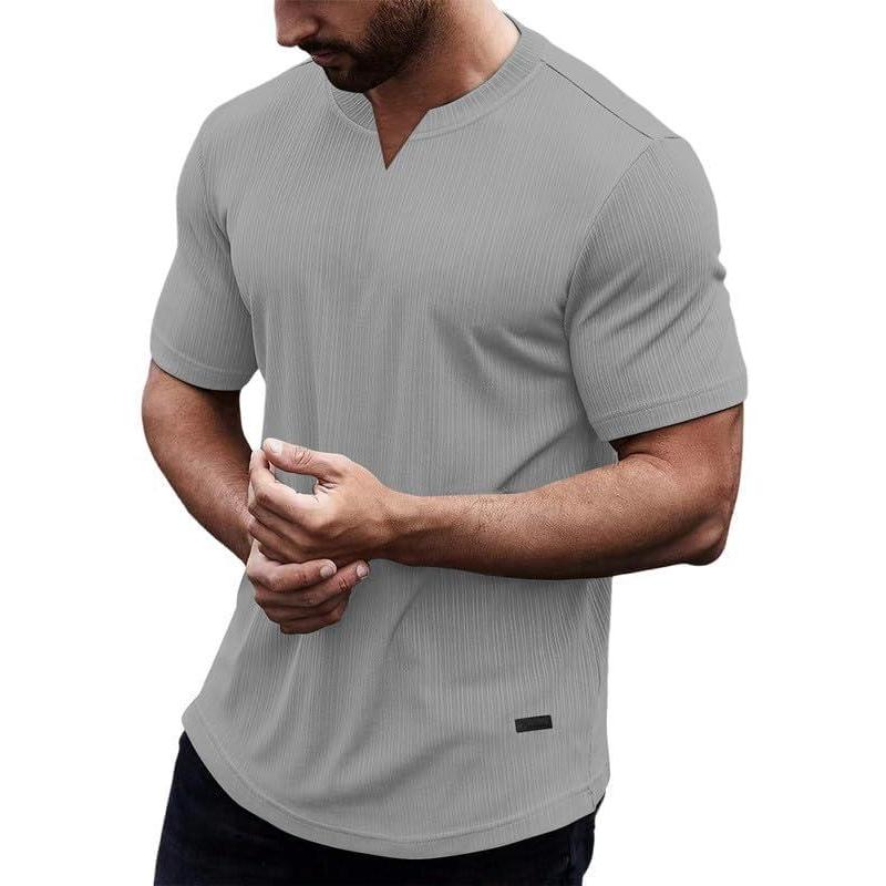 imageJMIERR Mens Muscle Slim T Shirt VNeck Longline Henley Shirt Gym Workout Athletic Ribbed Tee ShirtsV Light Grey