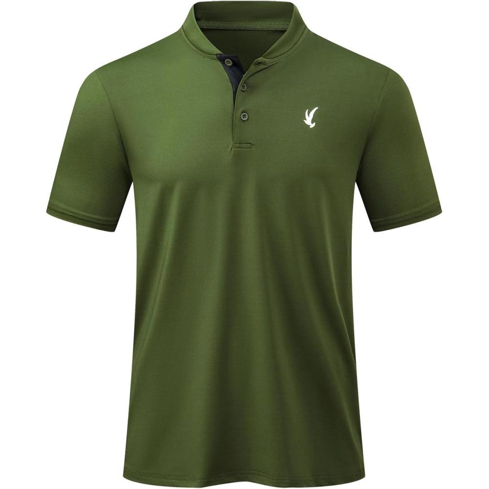 imageJMIERR Mens Polo Henley Shirt Moisture Wicking Quick Dry Summer Casual Short Sleeve Golf Polo T Shirts5 Army Green