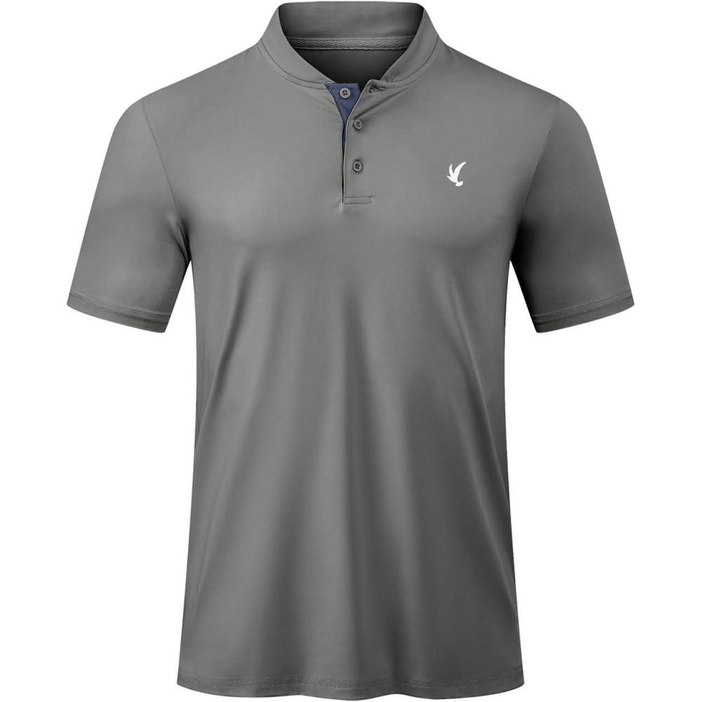 imageJMIERR Mens Polo Henley Shirt Moisture Wicking Quick Dry Summer Casual Short Sleeve Golf Polo T ShirtsA Grey 3