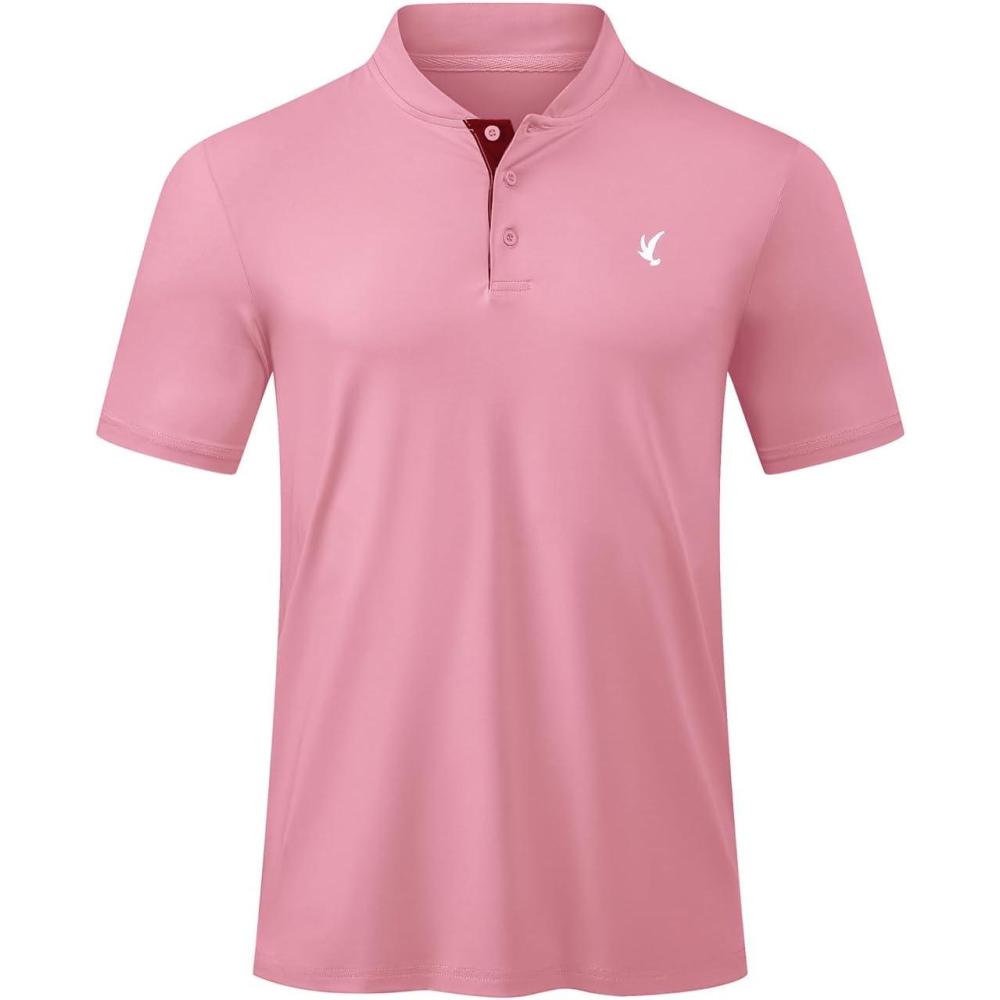 imageJMIERR Mens Polo Henley Shirt Moisture Wicking Quick Dry Summer Casual Short Sleeve Golf Polo T ShirtsPink