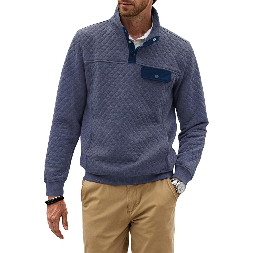 imageJMIERR Mens Quilted Sweatshirt Casual Long Sleeve Outdoor Stand Collar Button Pullover SweatshirtsZ Sail Blue