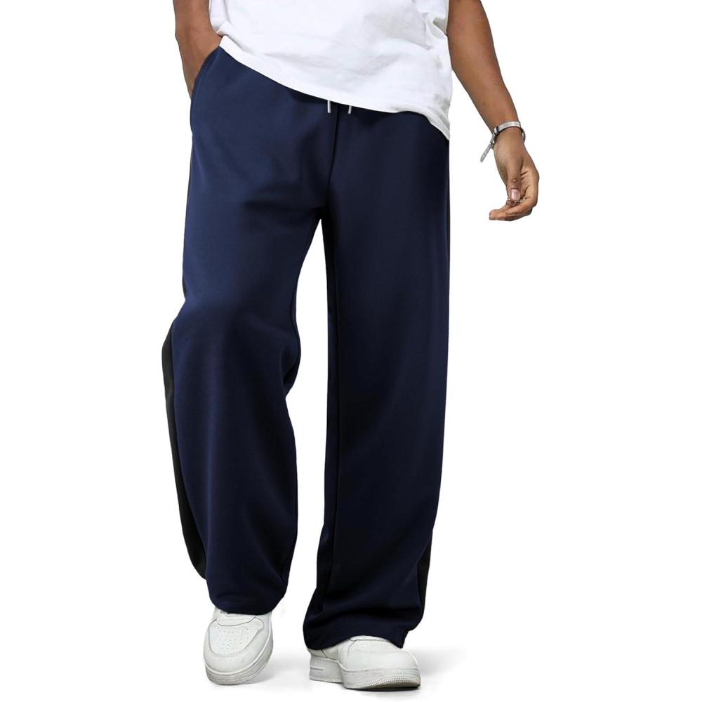 imageJMIERR Mens Sweatpants Wide Leg Color Block Stripes Tapered Trousers Drawstring Waist Casual Stretch Track PantsBlue
