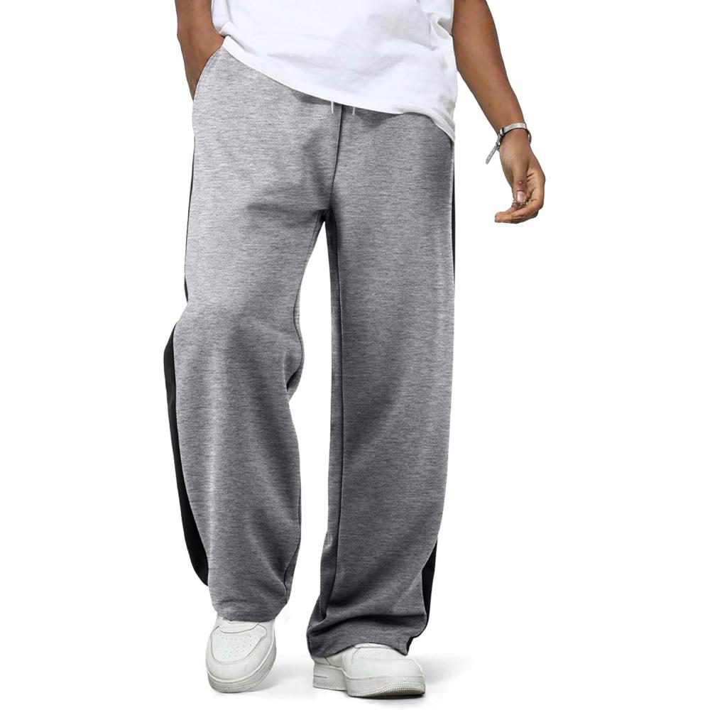 imageJMIERR Mens Sweatpants Wide Leg Color Block Stripes Tapered Trousers Drawstring Waist Casual Stretch Track PantsLight Grey