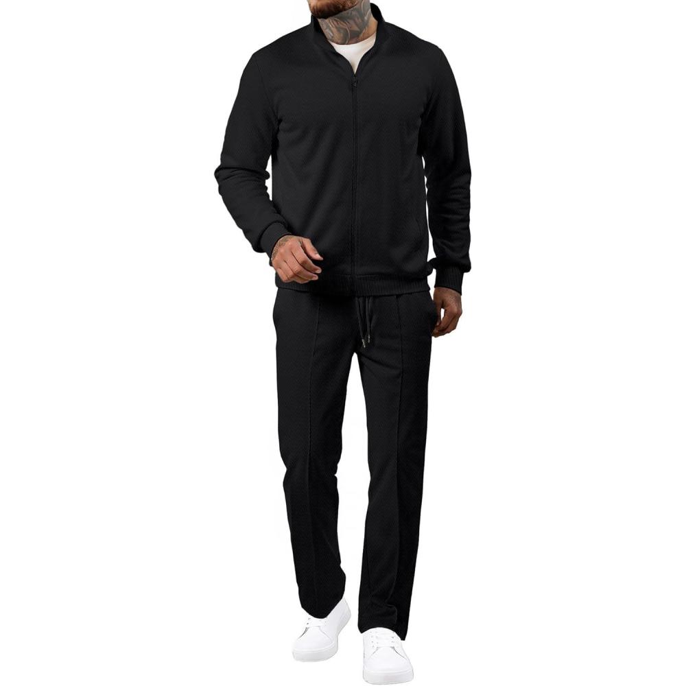 imageJMIERR Mens Tracksuit 2 Piece Set Full Zip Casual Sweatsuit Jogging Suits with Jogger Jackets and Pants Warm Up OutfitsBlack