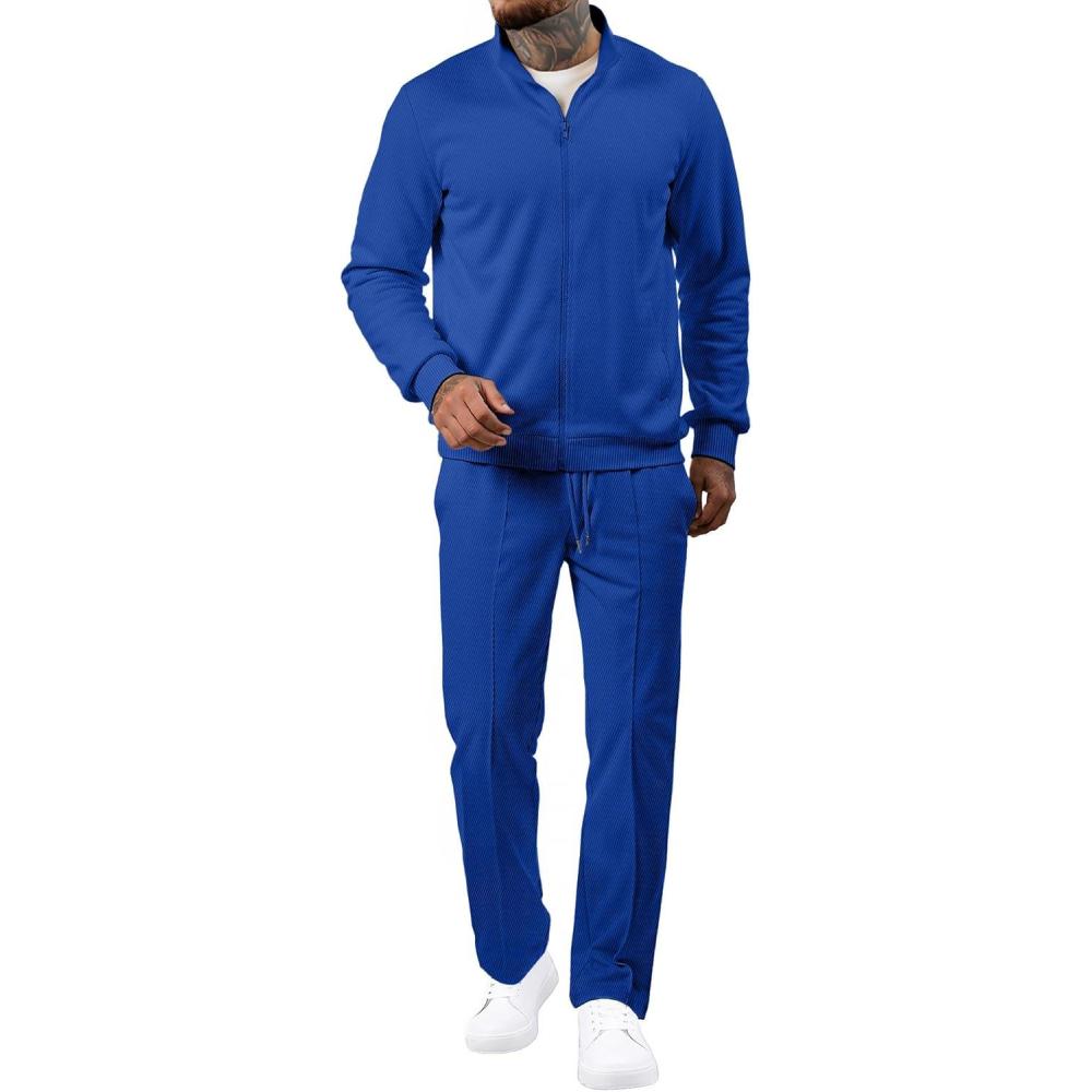 imageJMIERR Mens Tracksuit 2 Piece Set Full Zip Casual Sweatsuit Jogging Suits with Jogger Jackets and Pants Warm Up OutfitsBlue