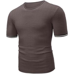 JMIERR Fashion Men’s T Shirt Muscle Gym Workout Athletic Shirt Knit Cotton Ribbed Longline Sweater Tee Shirt(Dark Brown)