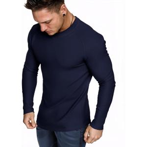 JMIERR Long Sleeve Thermal Fleece Shirts Fall Fashion Crew Neck Casual Basic T-Shirts(Navy Blue)