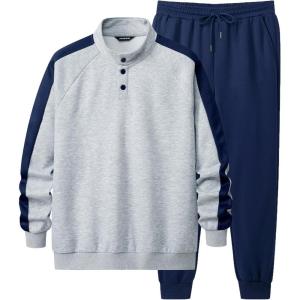 JMIERR Men’s 2 Piece Casual Outfits Quarter Button Lightweight Sweatshirt Tracksuit & Joggers Sweatpants Sweatsuit Set(Light Grey)