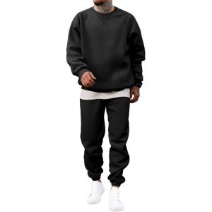 JMIERR Men’s 2 Piece Outfits Crew Neck Sweatshirt Tracksuit & Joggers Sweatpants Sweatsuit Set(Black)