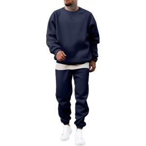 JMIERR Men’s 2 Piece Outfits Crew Neck Sweatshirt Tracksuit & Joggers Sweatpants Sweatsuit Set(Navy Blue)