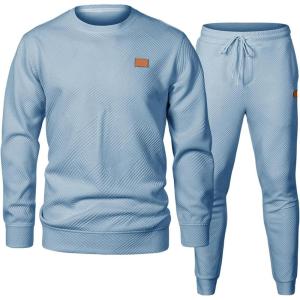 JMIERR Men’s 2 Piece Outfits Knit Jacquard Pullover Sweatshirt Tracksuit & Joggers Sweatpants Sweatsuit Sets with Pockets(Beau Blue)