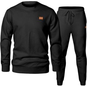 JMIERR Men’s 2 Piece Outfits Knit Jacquard Pullover Sweatshirt Tracksuit & Joggers Sweatpants Sweatsuit Sets with Pockets(Black)