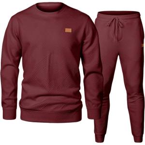 JMIERR Men’s 2 Piece Outfits Knit Jacquard Pullover Sweatshirt Tracksuit & Joggers Sweatpants Sweatsuit Sets with Pockets(Burgundy)