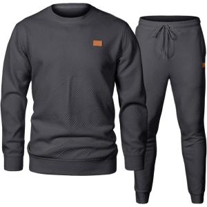 JMIERR Men’s 2 Piece Outfits Knit Jacquard Pullover Sweatshirt Tracksuit & Joggers Sweatpants Sweatsuit Sets with Pockets(Dark Grey)