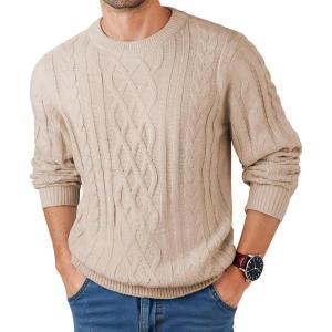 JMIERR Men’s Cable Knit Pullover Fisherman Sweaters Casual Long Sleeve Crewneck Knitted Chunky Sweater(Beige)