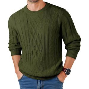 JMIERR Men’s Cable Knit Pullover Fisherman Sweaters Casual Long Sleeve Crewneck Knitted Chunky Sweater(Green)