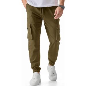 JMIERR Mens Cargo Pants Casual Lightweight Elastic Waist Drawstring Tapered Pant with Pockets(Brown)