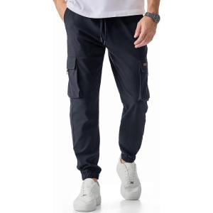 JMIERR Mens Cargo Pants Casual Lightweight Elastic Waist Drawstring Tapered Pant with Pockets(Dark Grey)