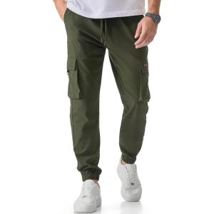JMIERR Mens Cargo Pants Casual Lightweight Elastic Waist Drawstring Tapered Pant with Pockets(Moss Green)