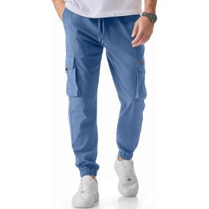 JMIERR Mens Cargo Pants Casual Lightweight Elastic Waist Drawstring Tapered Pant with Pockets(Sky Blue)