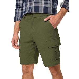 JMIERR Mens Cargo Shorts Corduroy Casual Elastic Waist Lightweight Outdoor Hiking Work Short(Jungle Green)