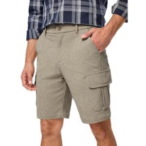 JMIERR Mens Cargo Shorts Corduroy Casual Elastic Waist Lightweight Outdoor Hiking Work Short(Khaki)