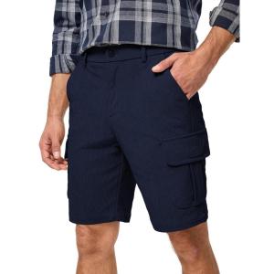JMIERR Mens Cargo Shorts Corduroy Casual Elastic Waist Lightweight Outdoor Hiking Work Short(Navy Blue)