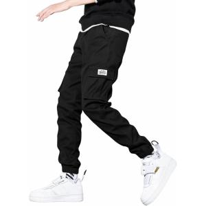 JMIERR Mens Casual Cargo Pants Stretch Elastic Waist Drawstring Joggers Pants Tapered Sweatpants for Men Multi Pockets(A1 Black)