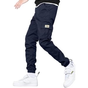 JMIERR Mens Casual Cargo Pants Stretch Elastic Waist Drawstring Joggers Pants Tapered Sweatpants for Men Multi Pockets(A2 Blue)