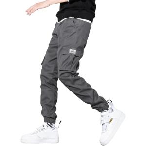 JMIERR Mens Casual Cargo Pants Stretch Elastic Waist Drawstring Joggers Pants Tapered Sweatpants for Men Multi Pockets(A3 Gray)